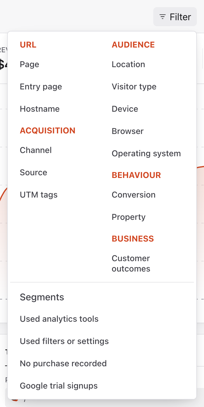 Filter menu with Source under Acquisition