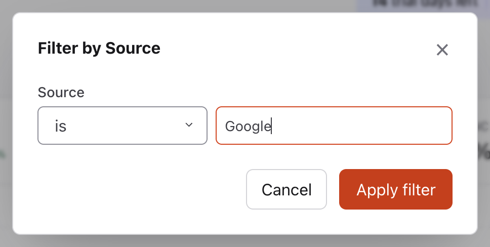 Source is Google with the Apply filter button enabled